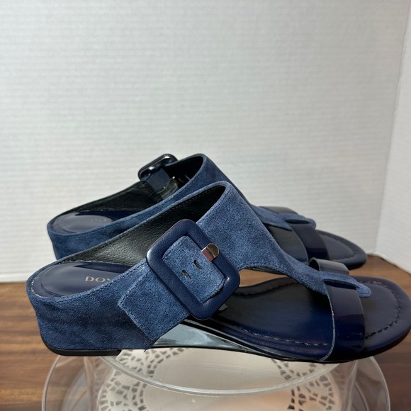 Donald Pliner Ofelia Navy Blue Suede Patent Leather Wedge Sandals Women 8M - Picture 3 of 8